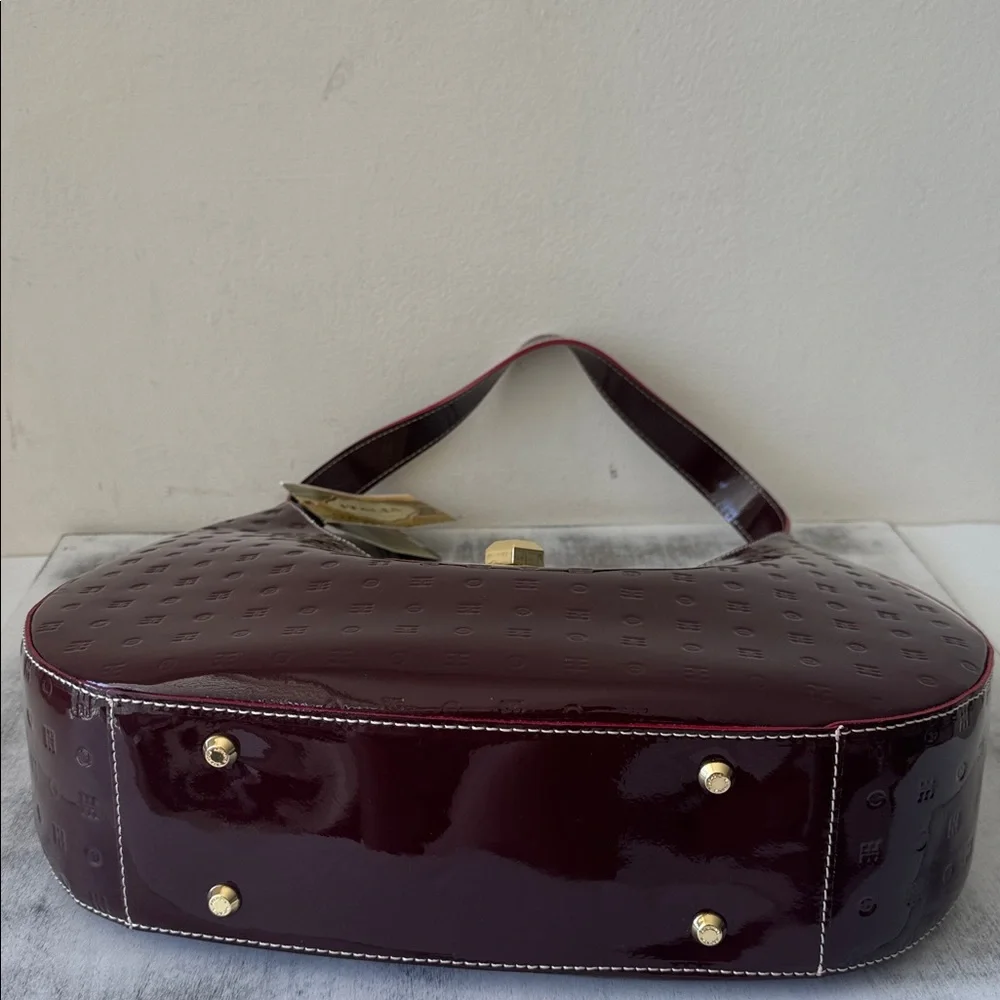 ARCADIA  PATENT LEATHER SHOULDER HOBO HANDBAG RED MADE in ITALY